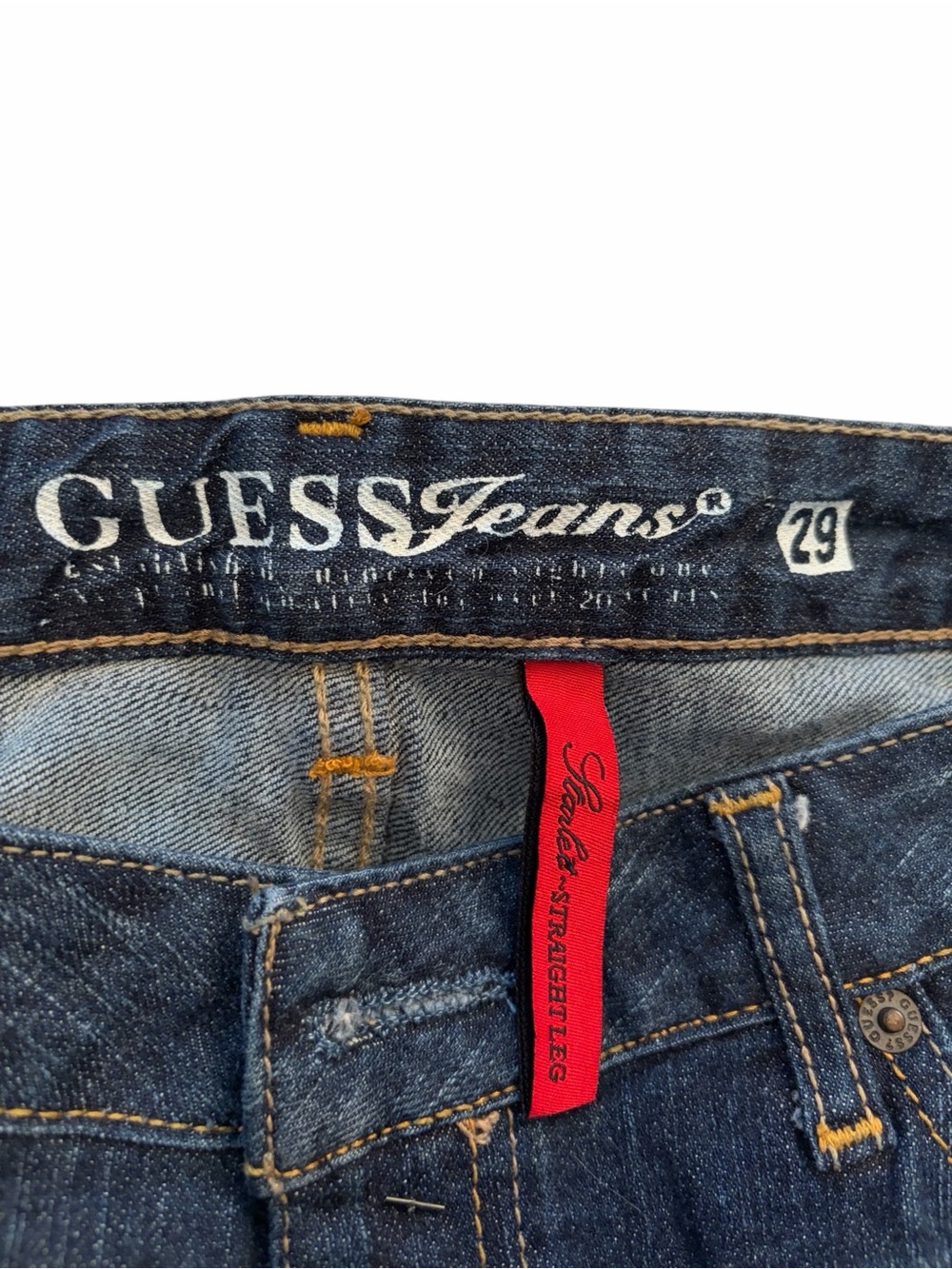 Guess Denim Jeans-Rhinestone Cross Back Pockets-Low Rise-Size 29x32-Seem New - Picture 3 of 10